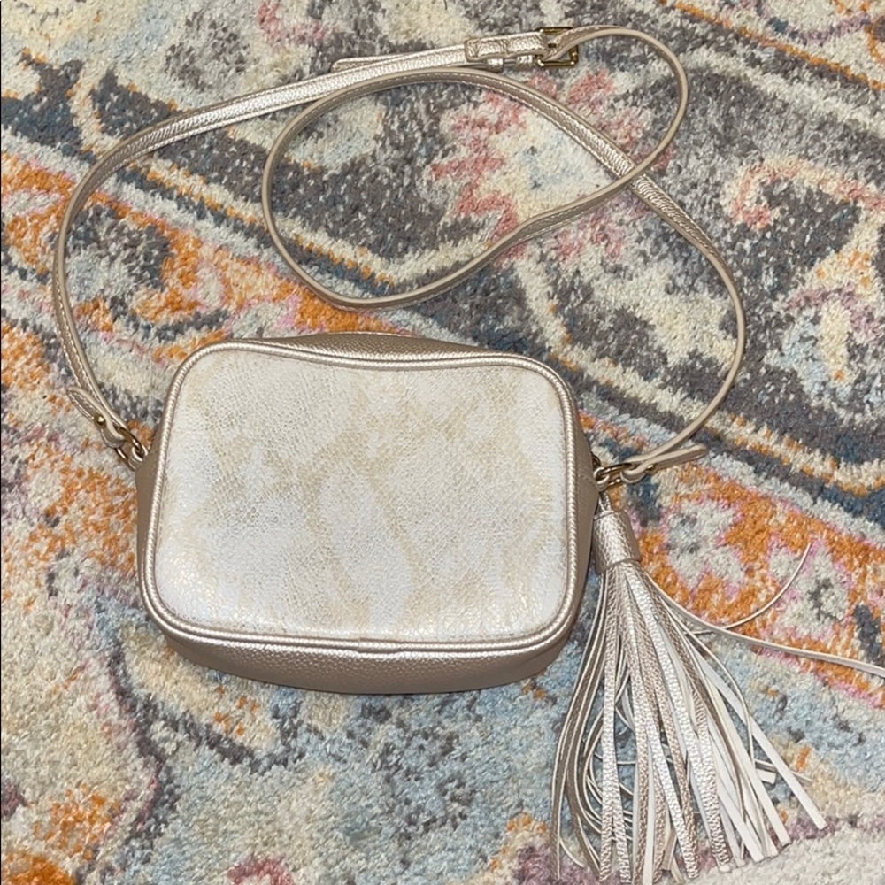 Cream snake skin purse